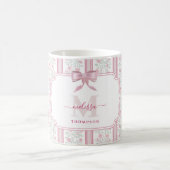 Mug Monogramme au nœud coquette floral rose vintage (Centre)