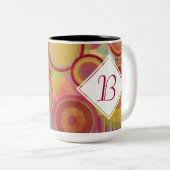 Mug monogramme avec anneaux et cercles brillants e (Devant droit)