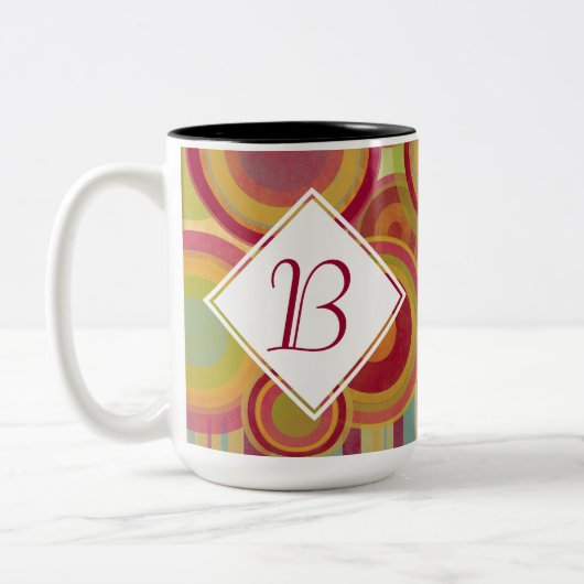 Mug monogramme avec anneaux et cercles brillants e (Gauche)