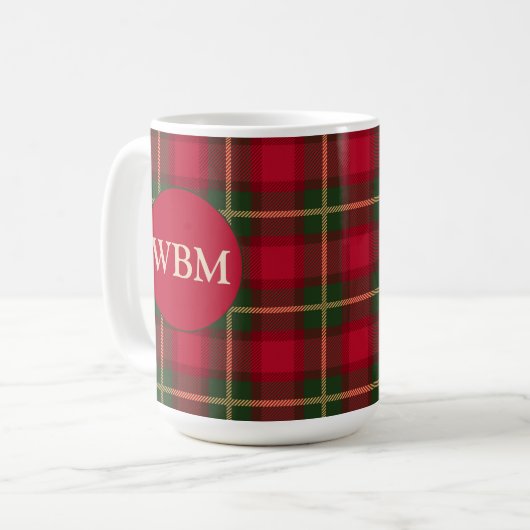 Mug monogramme avec design en carton rouge et noir (Devant gauche)
