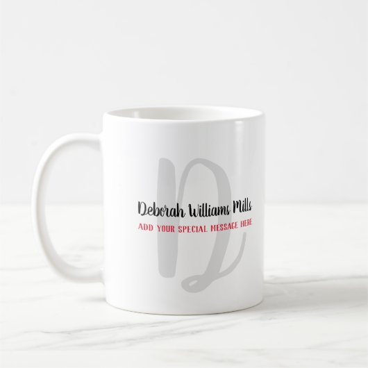 Mug monogramme avec nom et message en blanc (Gauche)