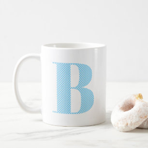 Mug Monogramme Bébé Bleu et Blanc à pois