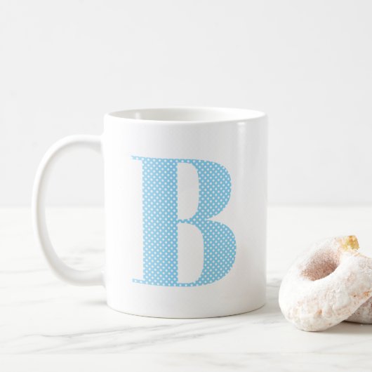 Mug Monogramme Bébé Bleu et Blanc à pois (Avec donut)