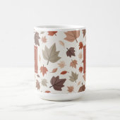 Mug Monogramme beige de feuillage d'automne Merci (Centre)