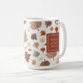 Mug Monogramme beige de feuillage d'automne Merci (Devant droit)