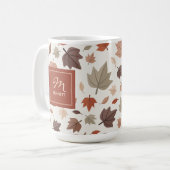 Mug Monogramme beige de feuillage d'automne Merci (Devant gauche)