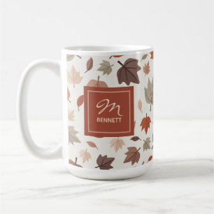 Mug Monogramme beige de feuillage d'automne Merci