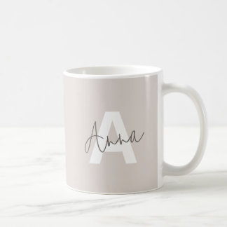 Mug Monogramme beige moderne personnalisé