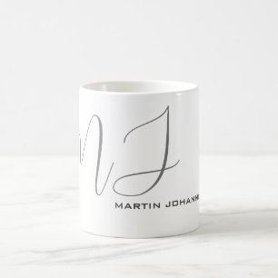 Mug Monogramme blanc gris personnel personnalisé moder