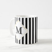 Mug Monogramme blanc noir de rayure (Devant gauche)