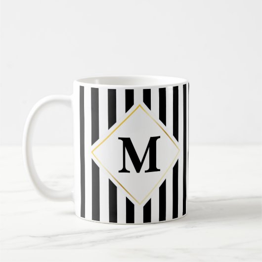 Mug Monogramme blanc noir de rayure (Gauche)
