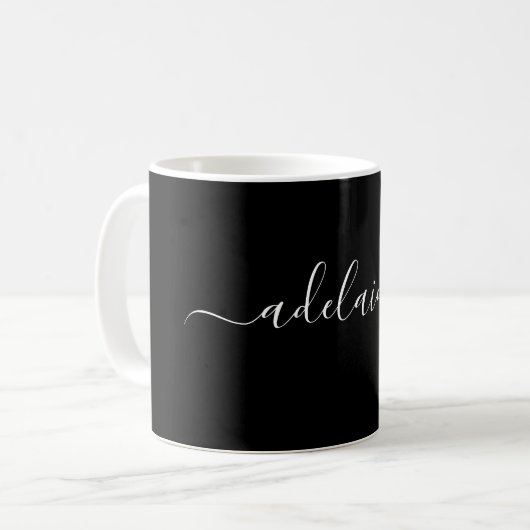 Mug Monogramme blanc noir sur mesure Nom Élégant (Devant gauche)