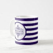 Mug Monogramme Bleu Bleu de la marine classique nautiq (Devant gauche)