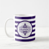 Mug Monogramme Bleu Bleu de la marine classique nautiq (Gauche)