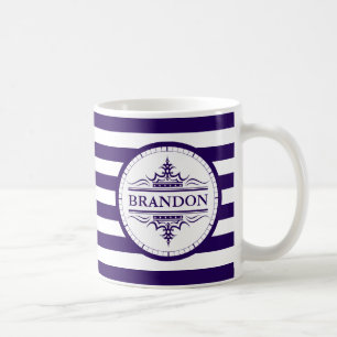 Mug Monogramme Bleu Bleu de la marine classique nautiq