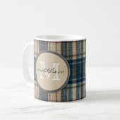 Mug Monogramme bleu d'arrière - plan de flanelle (Devant gauche)