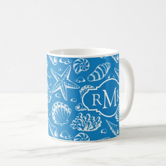 Mug Monogramme bleu du motif | de plage (Devant droit)