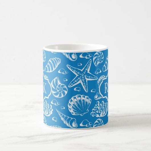 Mug Monogramme bleu du motif | de plage (Centre)