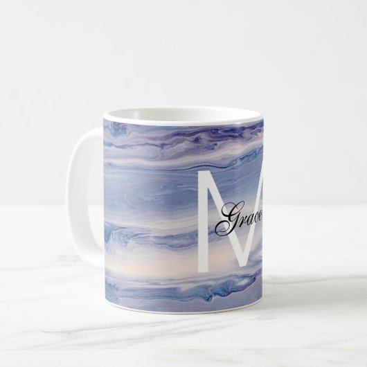 Mug Monogramme Bleu Et Blanc (Devant gauche)