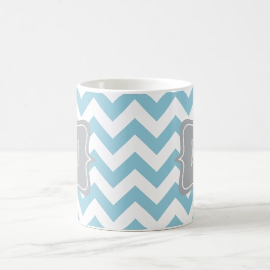 Mug Monogramme bleu et blanc de zigzag (Centre)