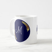 Mug Monogramme bleu et or (Personnaliser) (Devant gauche)