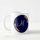 Mug Monogramme bleu et or (Personnaliser) (Gauche)