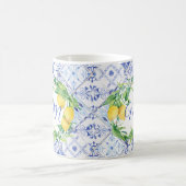 Mug Monogramme bleu floral blanc vert citron (Centre)