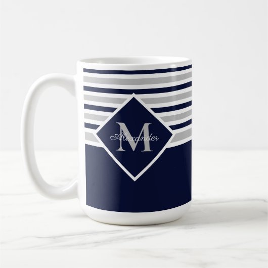 Mug Monogramme bleu gris marine moderne (Gauche)