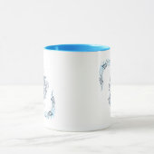 Mug Monogramme bleu "I" initial floral calme Café (Centre)