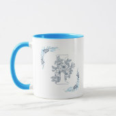 Mug Monogramme bleu "I" initial floral calme Café (Gauche)