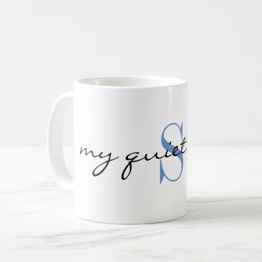 Mug Monogramme bleu initial, mon espace tranquille, él (Devant gauche)