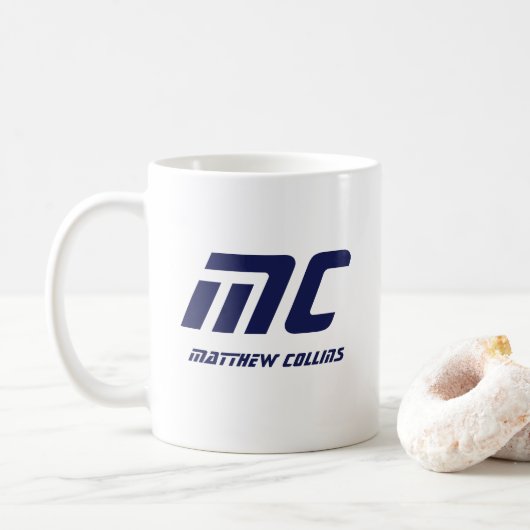 Mug Monogramme bleu moderne Nom Bold Simple pour Lui (Avec donut)