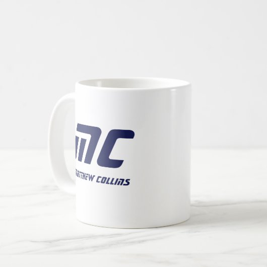 Mug Monogramme bleu moderne Nom Bold Simple pour Lui (Devant gauche)