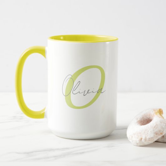 Mug Monogramme Bleu Moderne & Nom en Écriture Personna (Avec donut)