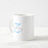 Mug Monogramme Bleu Moderne & Nom en Écriture Personna (Devant gauche)