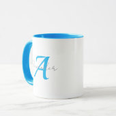 Mug Monogramme Bleu Moderne & Nom Personnalisé en Écri (Devant gauche)