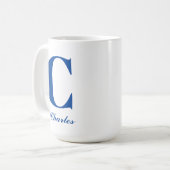 Mug Monogramme bleu personnalisé initial et nom (Devant gauche)