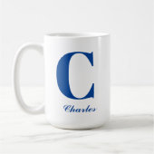 Mug Monogramme bleu personnalisé initial et nom (Gauche)