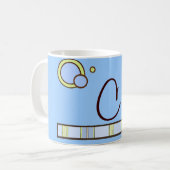 Mug Monogramme bleu Polka Dot and Stripes (Devant gauche)