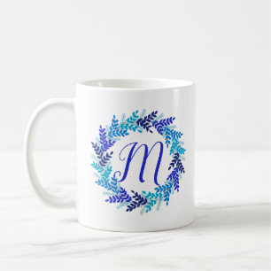 Mug Monogramme bleu Première couronne de café de Noël