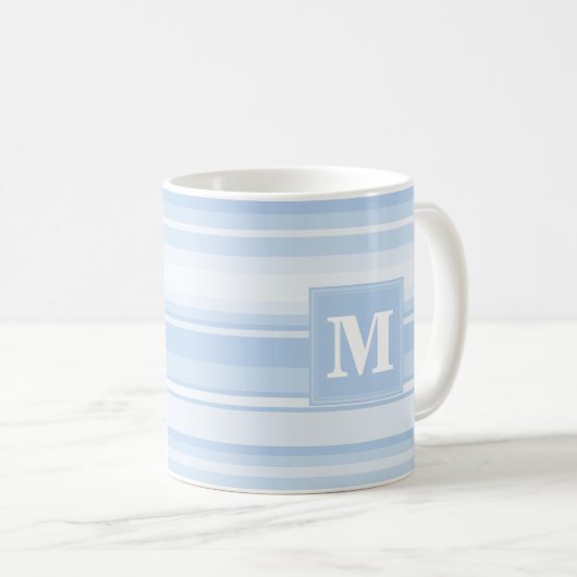 Mug Monogramme Bleu rayures (Devant droit)