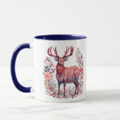 Mug Monogramme bleu rose de rennes d'hiver nordique (Gauche)