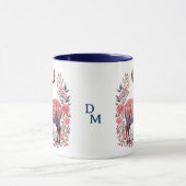 Mug Monogramme bleu rose de rennes d'hiver nordique (Centre)