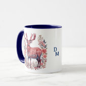 Mug Monogramme bleu rose de rennes d'hiver nordique (Devant gauche)