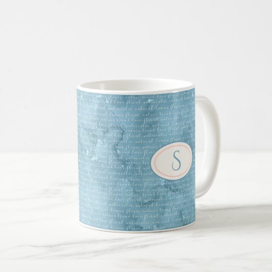 Mug Monogramme bleu rustique Typographie florale (Devant droit)