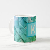 Mug Monogramme bleu turquoise vert nautique abstrait (Devant gauche)