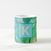 Mug Monogramme bleu turquoise vert nautique abstrait (Centre)