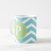 Mug Monogramme bleu vert Chevron (Devant gauche)