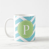 Mug Monogramme bleu vert Chevron (Gauche)