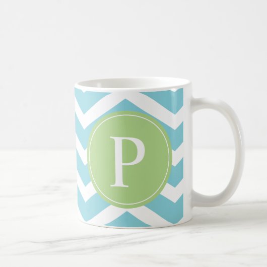 Mug Monogramme bleu vert Chevron (Droite)
